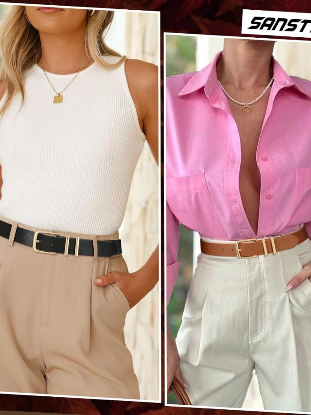 2 Pack Women Belt for Jeans Pants, Simple Fashion Ladies Waist Belt with Gold Bu - Picture 2 of 6